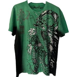 Key Closet Women’s Green Snake & Dragon Studded Short Leeve Size Large